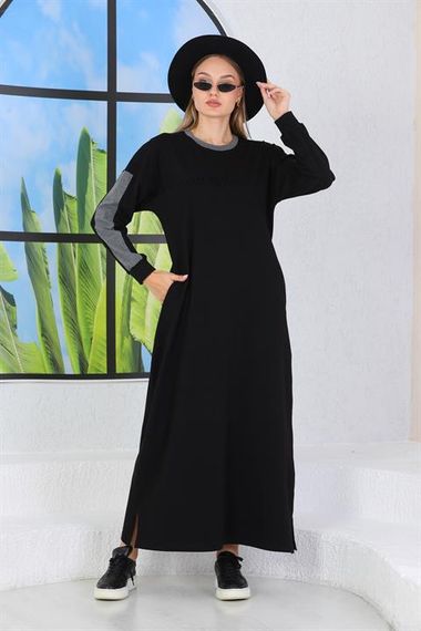 Full Length Women's Hijab Dress BLACK with Embossed Lettering - photo 4