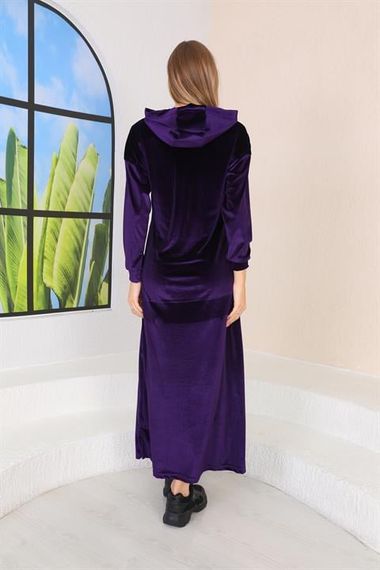 Stone Printed Kangaroo Pocket Velvet Long Dress PURPLE - photo 4