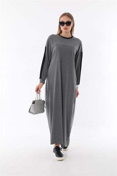 Full Length Women's Hijab Dress Gray with Embossed Lettering - photo 1