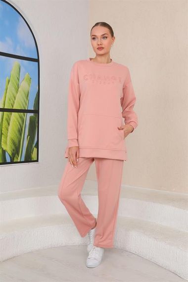 Women's PUDRA Color Crew Neck Sweat Wide Leg Trousers Sports Suit - photo 2