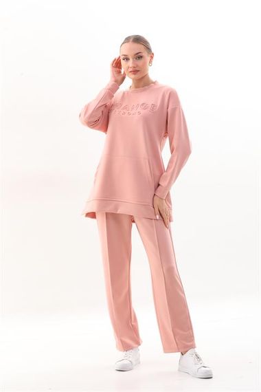 Women's PUDRA Color Crew Neck Sweat Wide Leg Trousers Sports Suit - photo 1