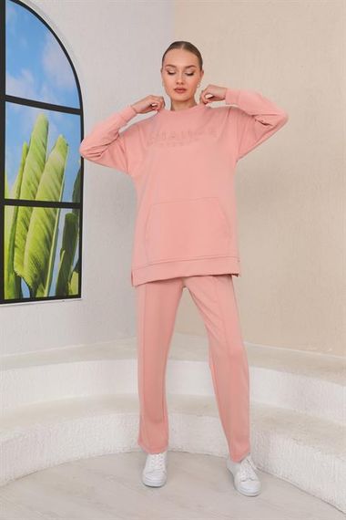 Women's PUDRA Color Crew Neck Sweat Wide Leg Trousers Sports Suit - photo 3