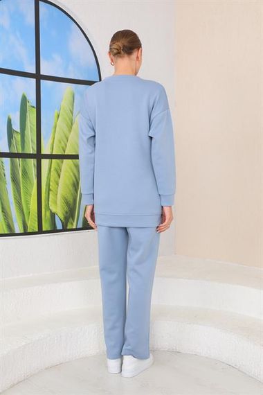 Women's Baby Blue Crew Neck Sweat Wide Leg Pants Sports Suit - photo 3