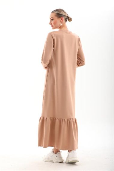 BEIGE Blocked Skirt with Frills Hijab Daily Long Sport Casual Dress - photo 3