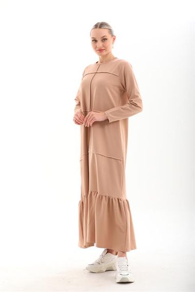 BEIGE Blocked Skirt with Frills Hijab Daily Long Sport Casual Dress - photo 2