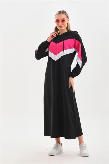 Fuchsia V Pattern Color Block Hijab Daily Long Sports Dress - photo 2