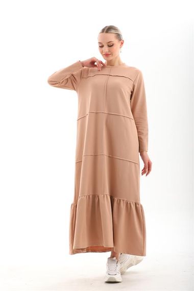 BEIGE Blocked Skirt with Frills Hijab Daily Long Sport Casual Dress - photo 4