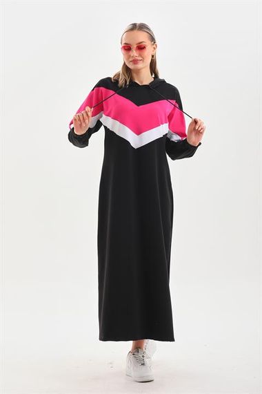 Fuchsia V Pattern Color Block Hijab Daily Long Sports Dress - photo 1