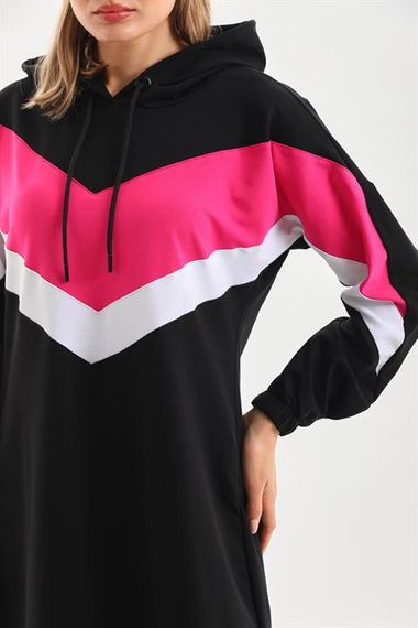 Fuchsia V Pattern Color Block Hijab Daily Long Sports Dress - photo 5