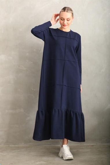 DARK BLUE Blocked Skirt with Frills Hijab Daily Long Sports Casual Dress - photo 5