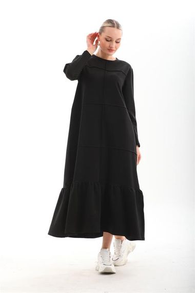 BLACK Blocked Skirt Frilly Hijab Daily Long Sport Casual Dress - photo 2