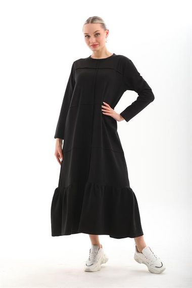 BLACK Blocked Skirt Frilly Hijab Daily Long Sport Casual Dress - photo 1