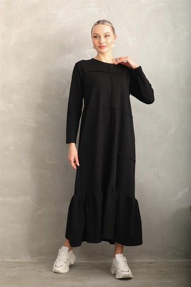 BLACK Blocked Skirt Frilly Hijab Daily Long Sport Casual Dress - photo 3