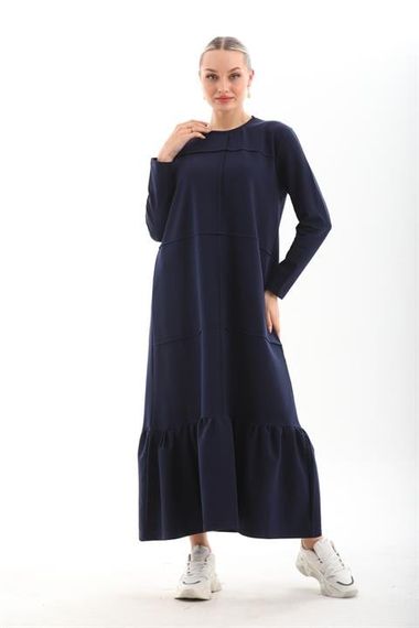 DARK BLUE Blocked Skirt with Frills Hijab Daily Long Sports Casual Dress - photo 2