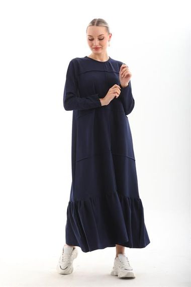 DARK BLUE Blocked Skirt with Frills Hijab Daily Long Sports Casual Dress - photo 4