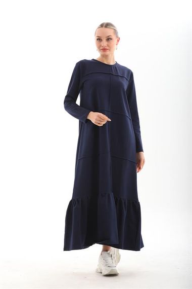 DARK BLUE Blocked Skirt with Frills Hijab Daily Long Sports Casual Dress - photo 1