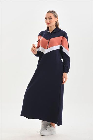 SALMON V Pattern Color Block Hijab Daily Long Sports Dress - photo 2