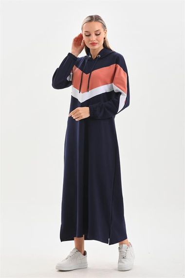 SALMON V Pattern Color Block Hijab Daily Long Sports Dress - photo 1