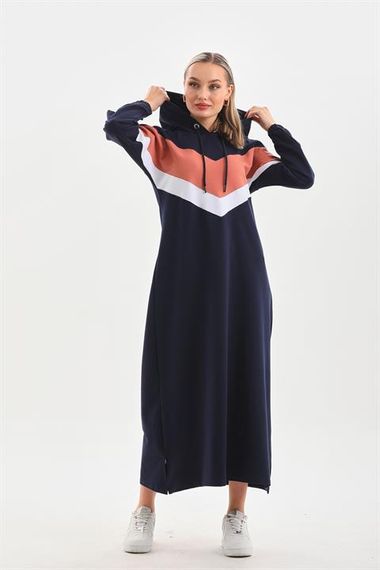 SALMON V Pattern Color Block Hijab Daily Long Sports Dress - photo 3