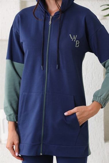 Navy Blue Mint Women's Hooded Zippered Cap- Jogger Tracksuit Set - photo 5