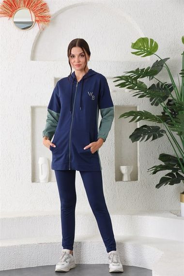 Navy Blue Mint Women's Hooded Zippered Cap- Jogger Tracksuit Set - photo 2