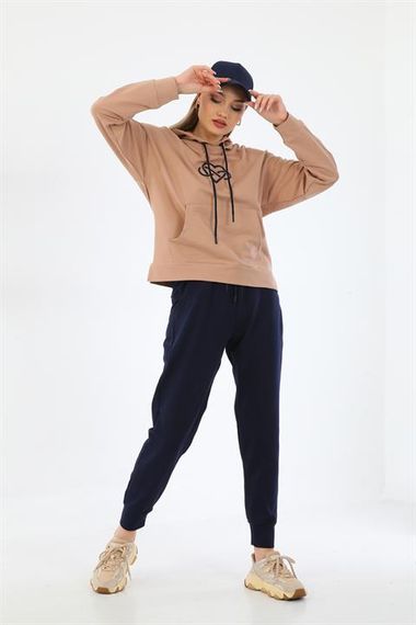 Heart Patterned Daily Sweat Jogger Women's Sport Combine Mink - photo 1