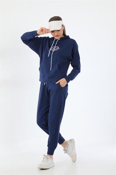 Heart Patterned Daily Sweat Jogger Women's Sports Combined Navy Blue - photo 1