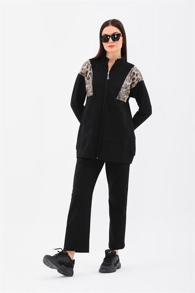 Women's Leopard Sequined Daily 2-piece Sports Suit BLACK - photo 4