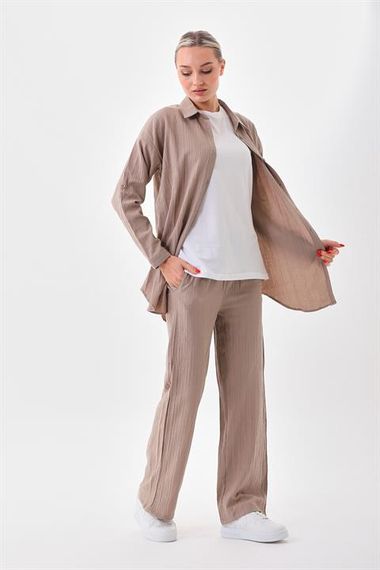 Women's Daily Three-piece Suit Shirt Trousers T-Shirt - MINK - photo 1