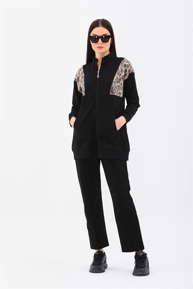 Women's Leopard Sequined Daily 2-piece Sports Suit BLACK - photo 2