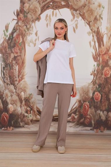 Women's Daily Three-piece Suit Shirt Trousers T-Shirt - MINK - photo 3