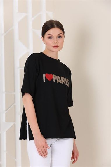 Women's Oversize Paris Printed Slit T-shirt - photo 4