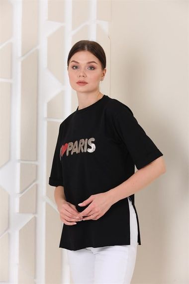 Women's Oversize Paris Printed Slit T-shirt - photo 3