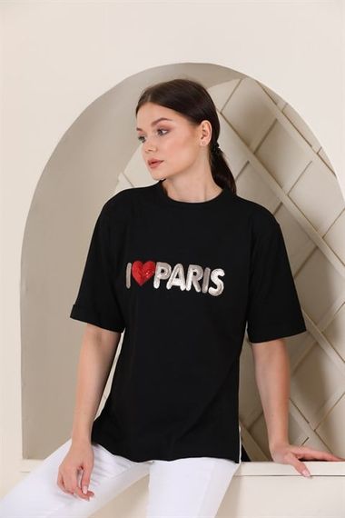 Women's Oversize Paris Printed Slit T-shirt - photo 2