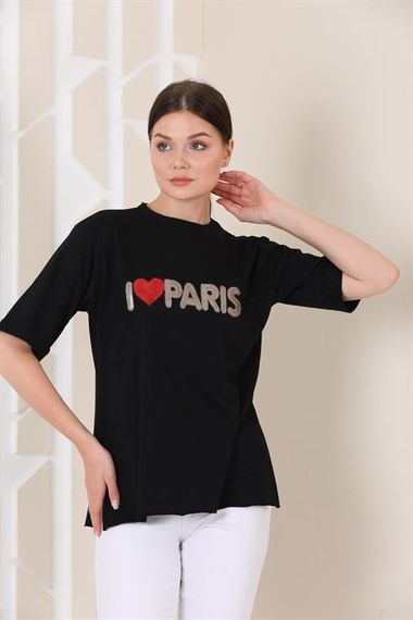 Women's Oversize Paris Printed Slit T-shirt - photo 1