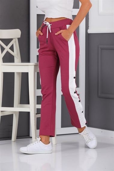 Женские спортивные брюки бордового цвета с боковыми кнопками и разрезами, свободные, для спорта и повседневной носки, размеры S-XXL - фото 2