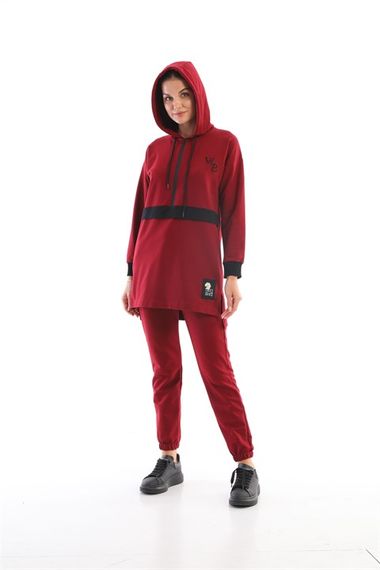 Жіночий бордовий спортивний костюм з капюшоном – свитшот та джоггери - фото 1