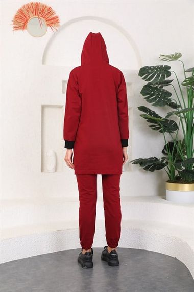 Жіночий бордовий спортивний костюм з капюшоном – свитшот та джоггери - фото 4