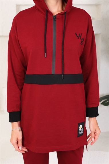 Жіночий бордовий спортивний костюм з капюшоном – свитшот та джоггери - фото 5