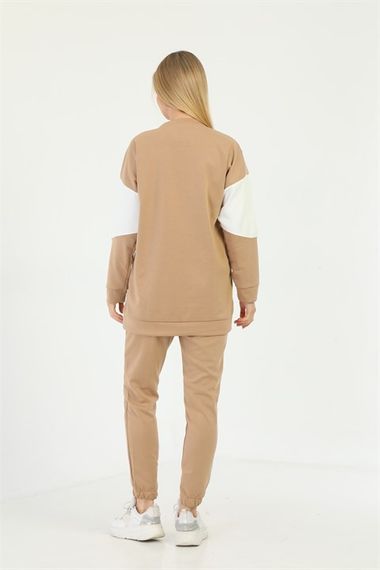 Renk Garnili Günlük Trend  Spor Takım - Vizon - fotoğraf 4