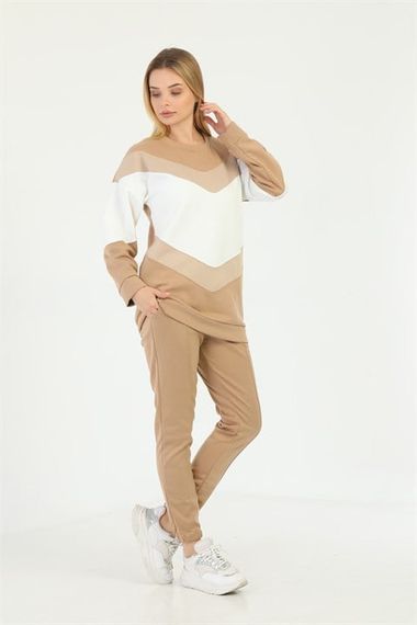 Renk Garnili Günlük Trend  Spor Takım - Vizon - fotoğraf 3