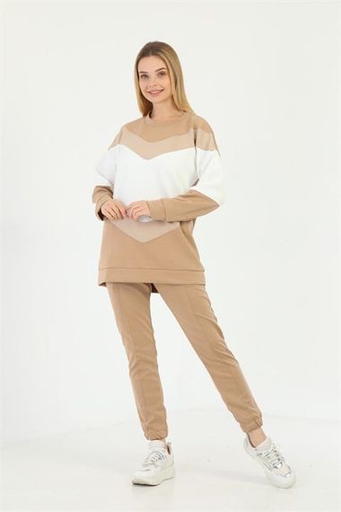 Renk Garnili Günlük Trend  Spor Takım - Vizon - fotoğraf 1