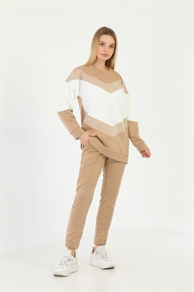 Renk Garnili Günlük Trend  Spor Takım - Vizon - fotoğraf 2