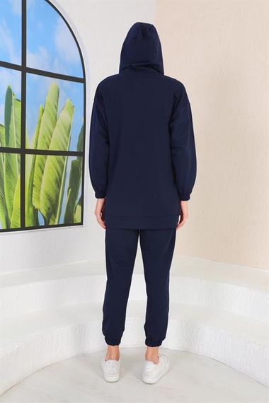 Женский спортивный костюм с кнопками сбоку, цвет темно-синий, высший класс, удобный и стильный для повседневной носки - фото 2