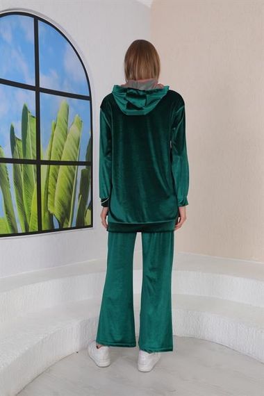 Women's Velvet Stone Embroidered Hooded Set - EMERALD - photo 4