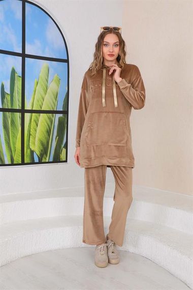 Kadın KAHVE Renk Peluş Kadife Günlük İkili Takım - fotoğraf 4