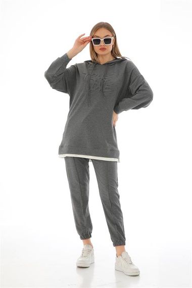True Love Embossed Casual Women's Sports Suit GRAY - photo 1