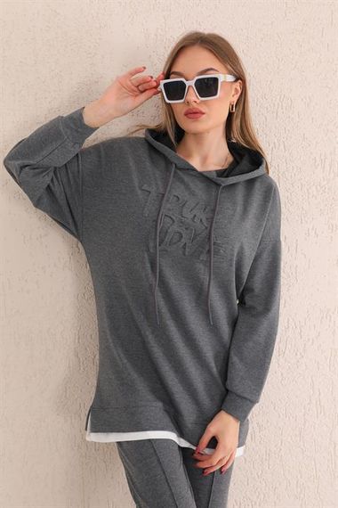 True Love Embossed Casual Women's Sports Suit GRAY - photo 4