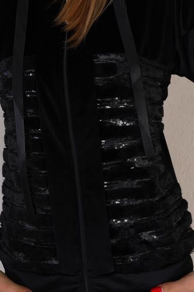 Women's Plush Velvet Wide Leg Double Suit - BLACK - photo 3