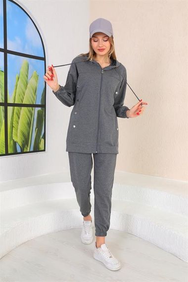 Women's Casual Sports Suit with Side Snaps GRAY - photo 3